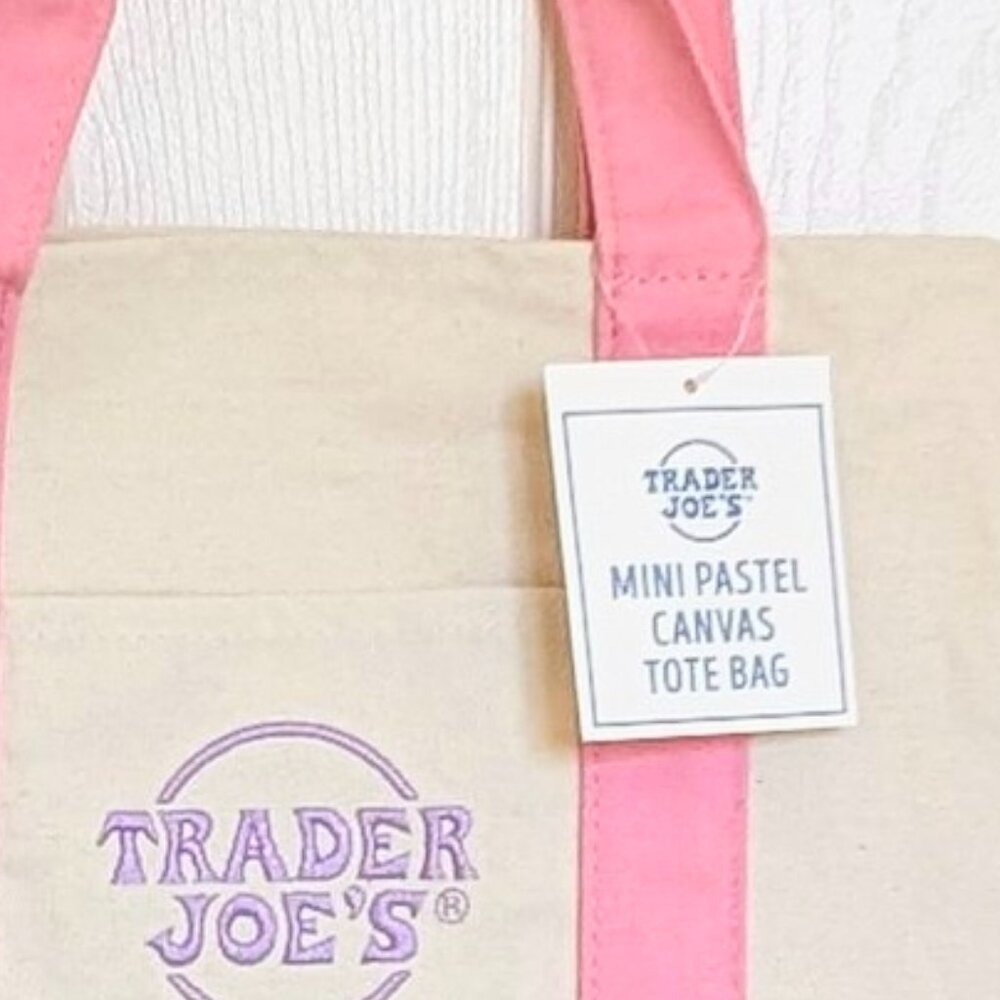 NWT LIMITED RELEASE Trader Joe's Pastel Pink Mini Canvas Tote Bag‎ 🛍️ - Picture 2 of 3